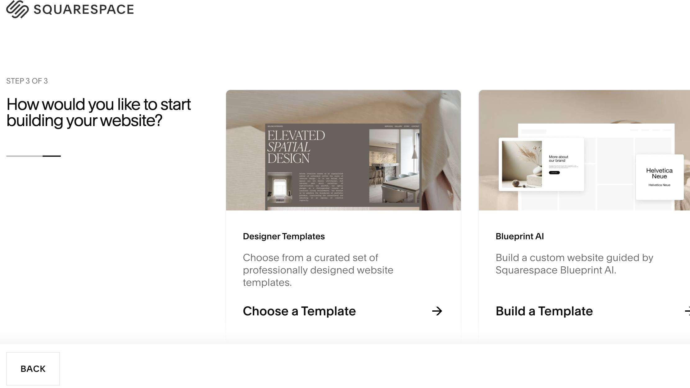 Screengrab showing setup process in Squarespace