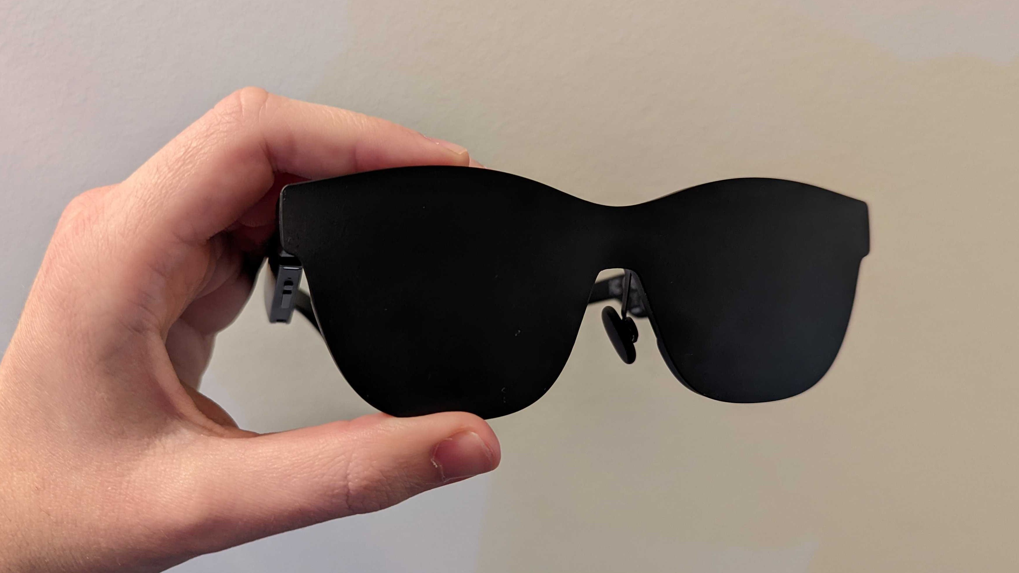 The AR Nreal Air glasses with the visor attached