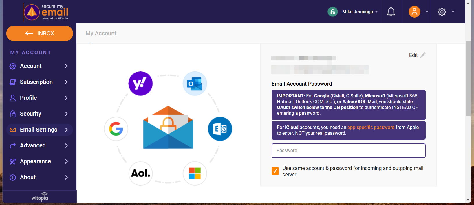 SecureMyEmail dashboard