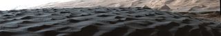 This photo by NASA's Mars rover Curiosity shows large wind ripples with superimposed small ripples on the Namib Dune of the Bagnold Dune Field inside Gale Crater.