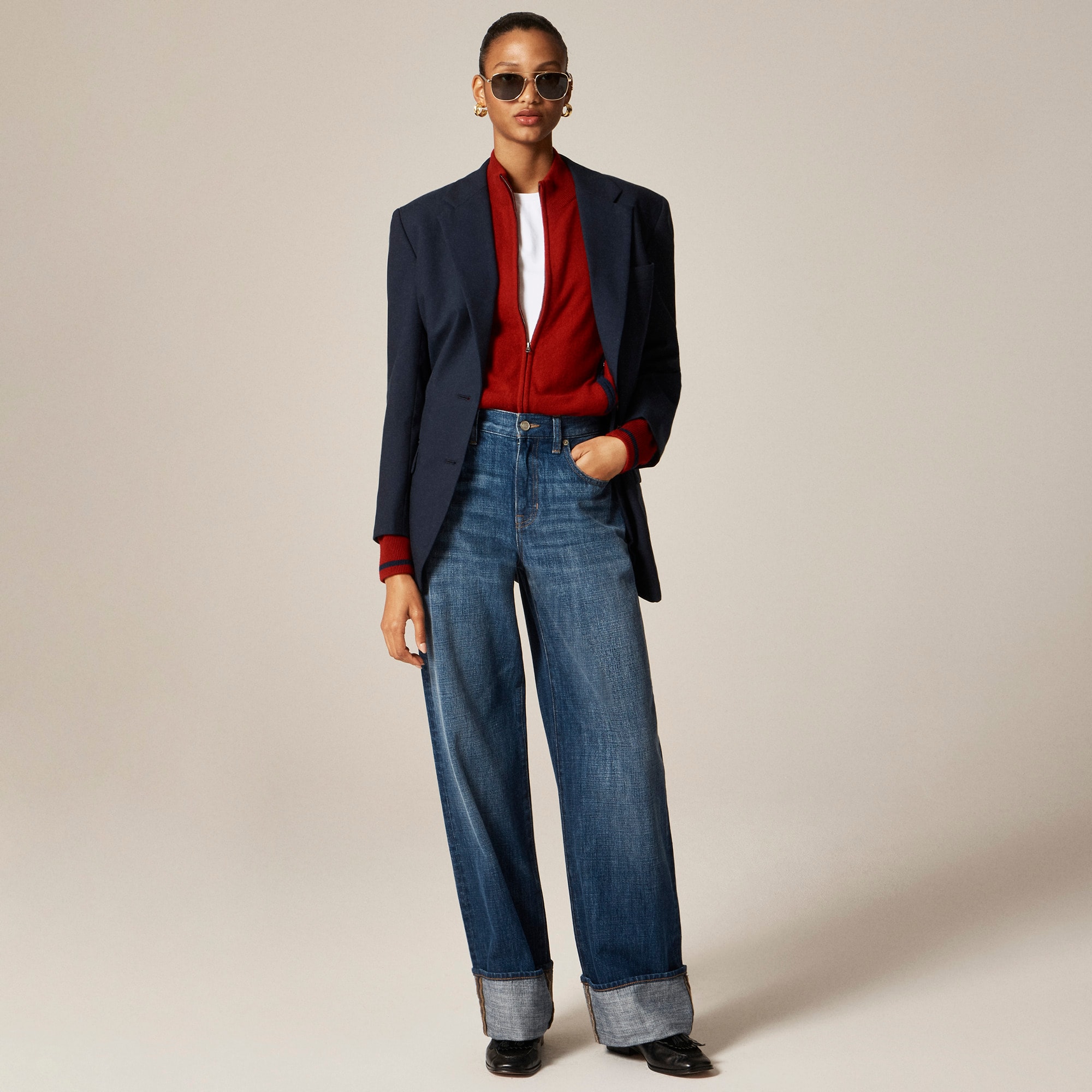 Petite Cuffed Lower-Rise Wide-Leg Jean