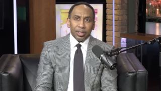 Stephen A. Smith prepares to interview Charlie Sheen on The Stephen A. Smith Show.