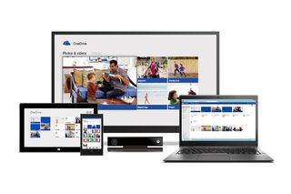 Desktop, laptop, ipad and phone showing Onedrive page