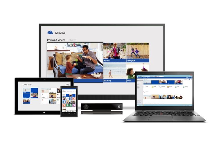 Desktop, laptop, ipad and phone showing Onedrive page