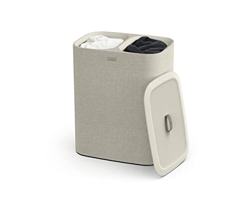 Joseph Joseph Tota 90 Liter/23.8 Gallon Laundry Hamper Separation Basket With Lid, 2 Removable Washing Bags With Handles - Ecru