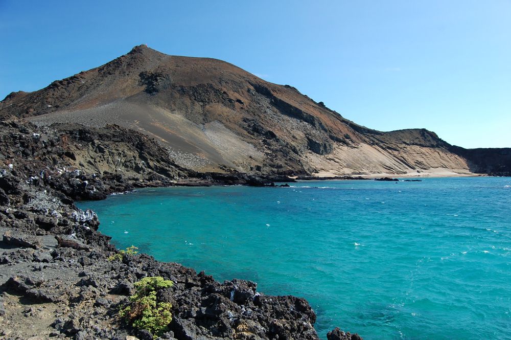 Aa lava tumbling into the sea at Sullivan Bay, Ecuador, Galapagos Islands