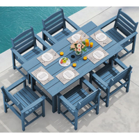 SERWALL 7-Piece Patio Dining Table Sets, Blue