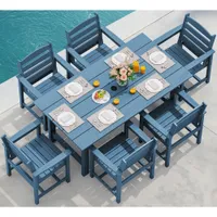 SERWALL 7-Piece Patio Dining Table Sets, Blue