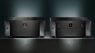 Marantz AV20 and AMP20 home cinema separates shot on a dark background and lit moodily