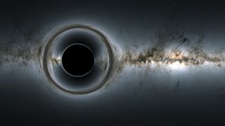 A NASA illustration of a black hole, with the pitch-black heart ringed by the event horizon