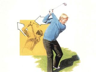 Illustration of Jack Nicklaus demonstrating his flying elbow