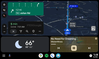 A screenshot of the updated lane guidance UI on Android Auto.