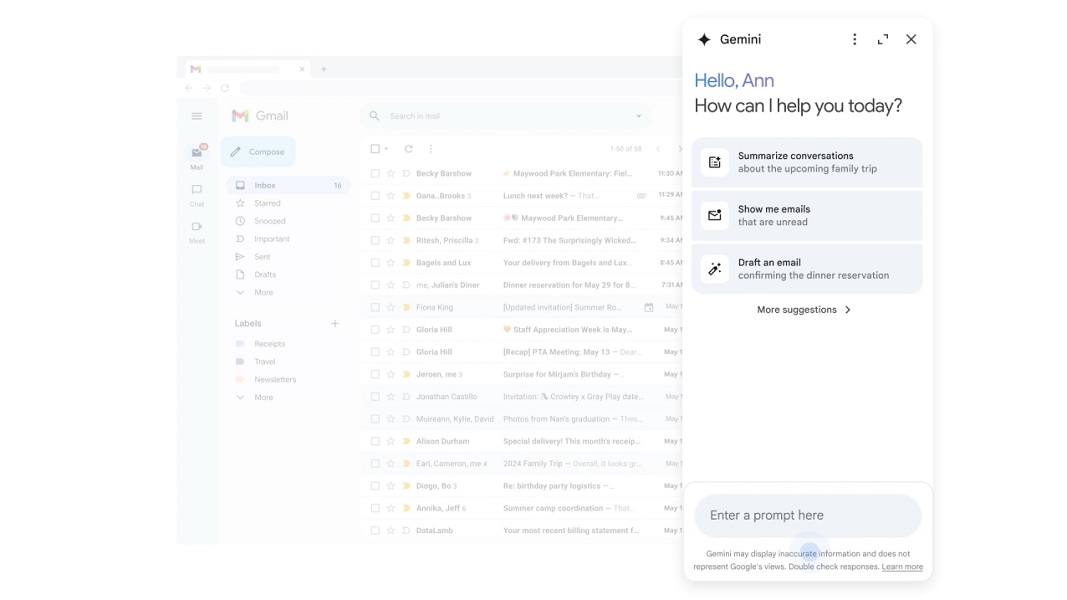 Gemini in Gmail on the web will receive a side panel upgrade that can help users quickly find relevant emails or catch up.