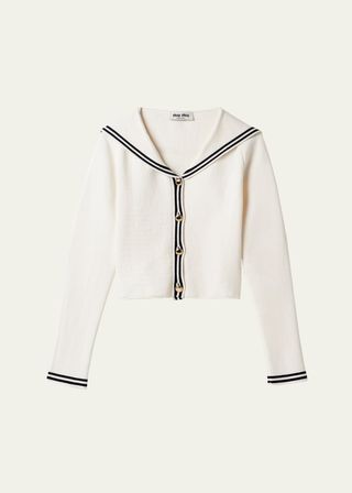 Piped Sailor Collar Cropped Cardigan