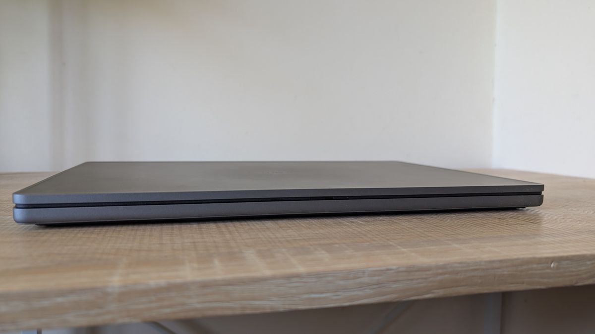 The LG Gram Book laptop pictured on a wooden desk.