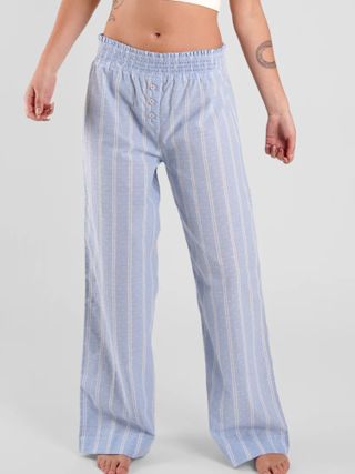 Chicory Striped Ethical-Cotton Trousers - Glacier Blue