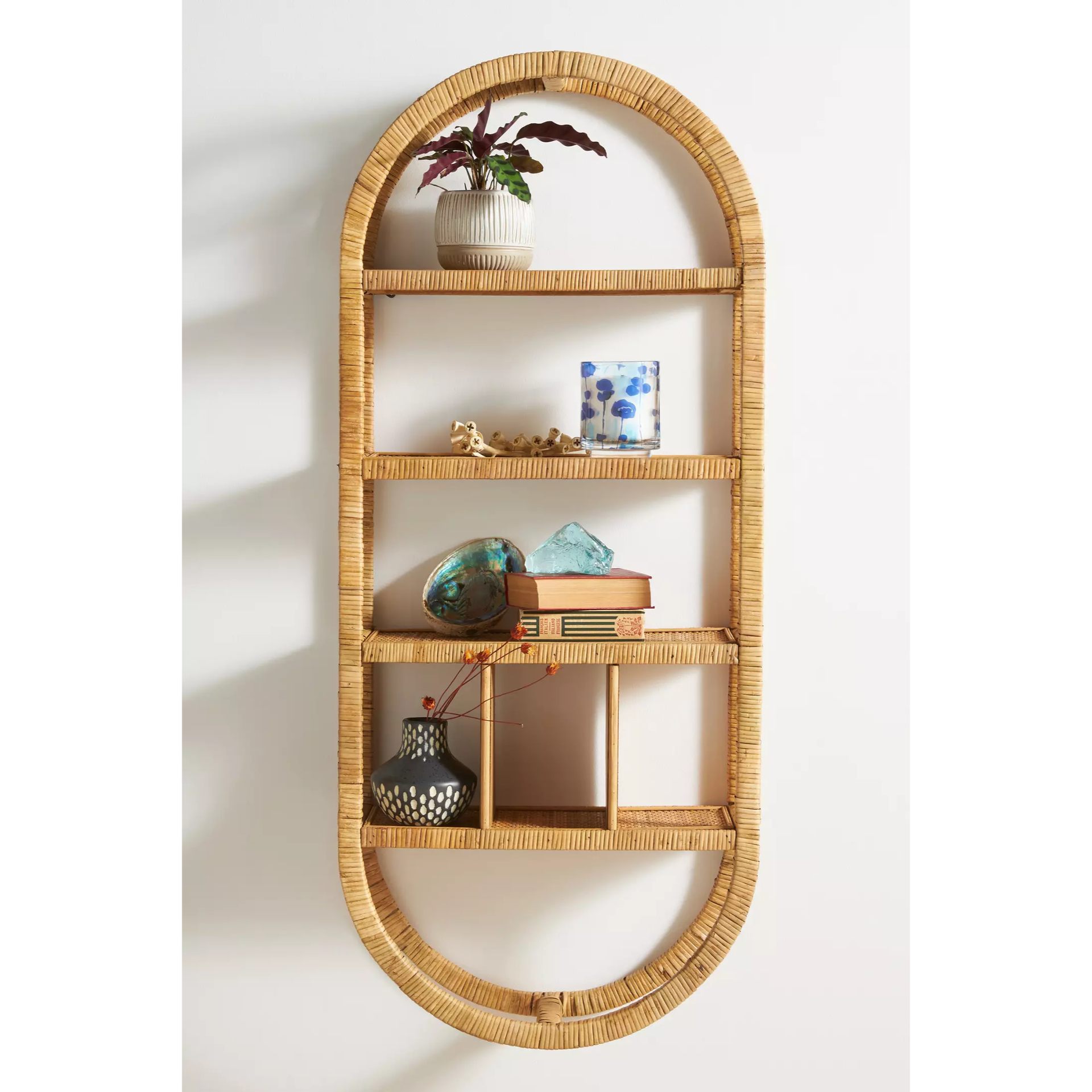 oblong rattan wall bookshelf