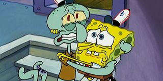 Spongebob and Squidward in Graveyard Shift on Spongebob Squarepents.