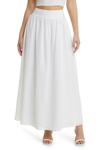 Catalina Embroidered Eyelet Cotton Maxi Skirt