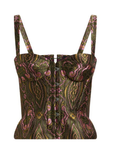 Etro, Jacquard Corset Top with Floral Medallion Motif