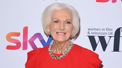  picture of mary berry at premier in red dress 