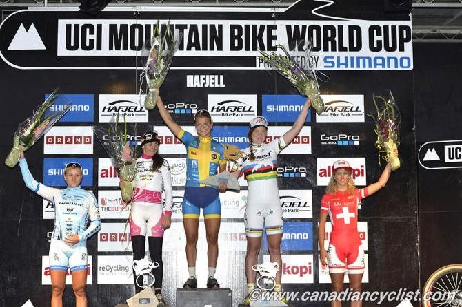 Elite women's eliminator podium in Hafjell