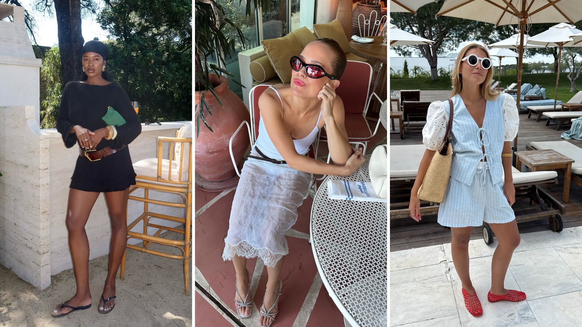 three influencers wearing summer sandals