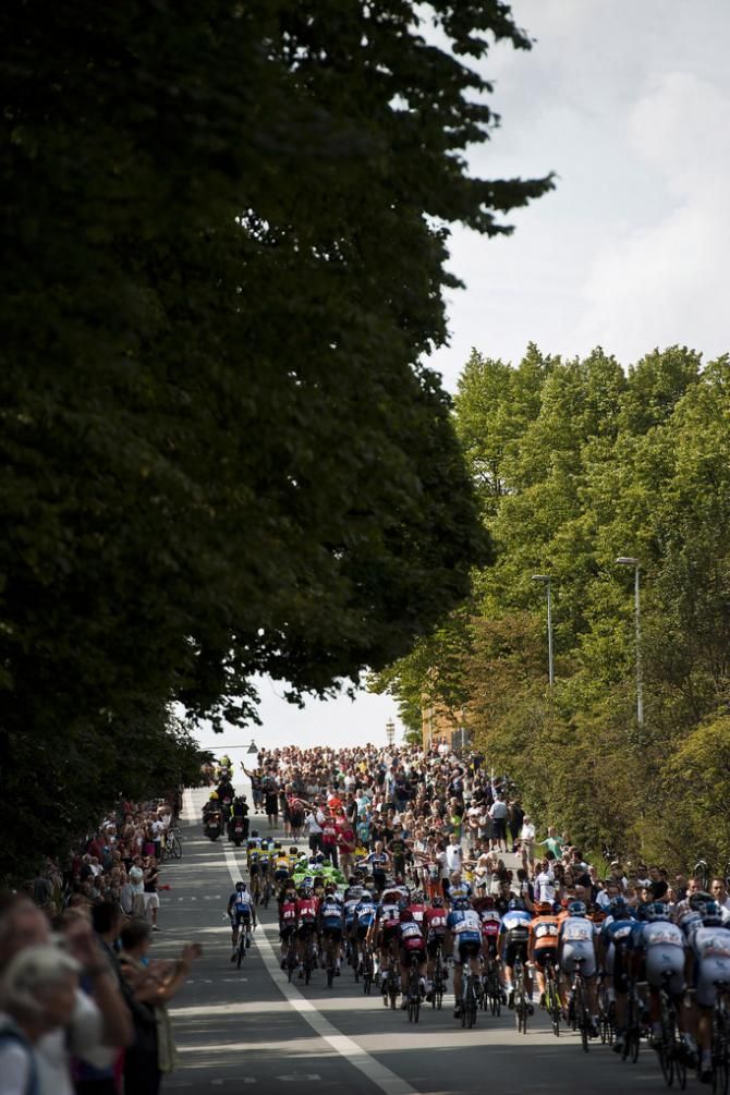 The peloton cheered on by Danish fans