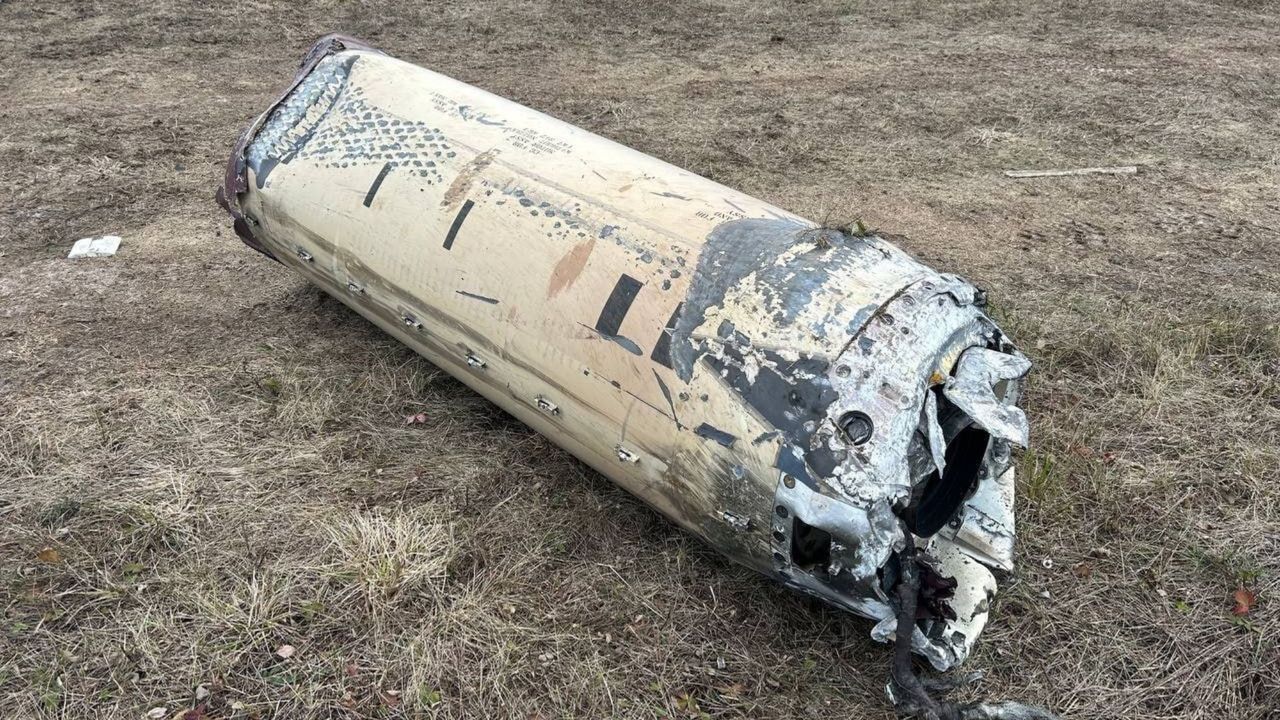 A view of the debris of a U.S.-made long-range ATACMS missile, reportedly used in attacks by Ukrainian forces and shot down in Russia&#039;s Kursk region