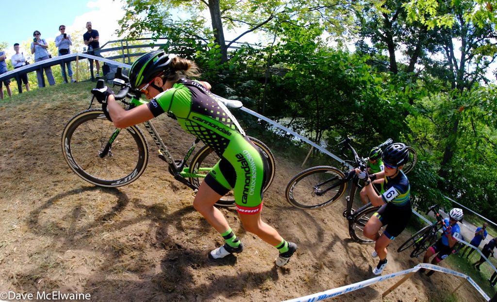 Kaitie Antonneau (Cannondale) leading Elle Anderson during lap two.