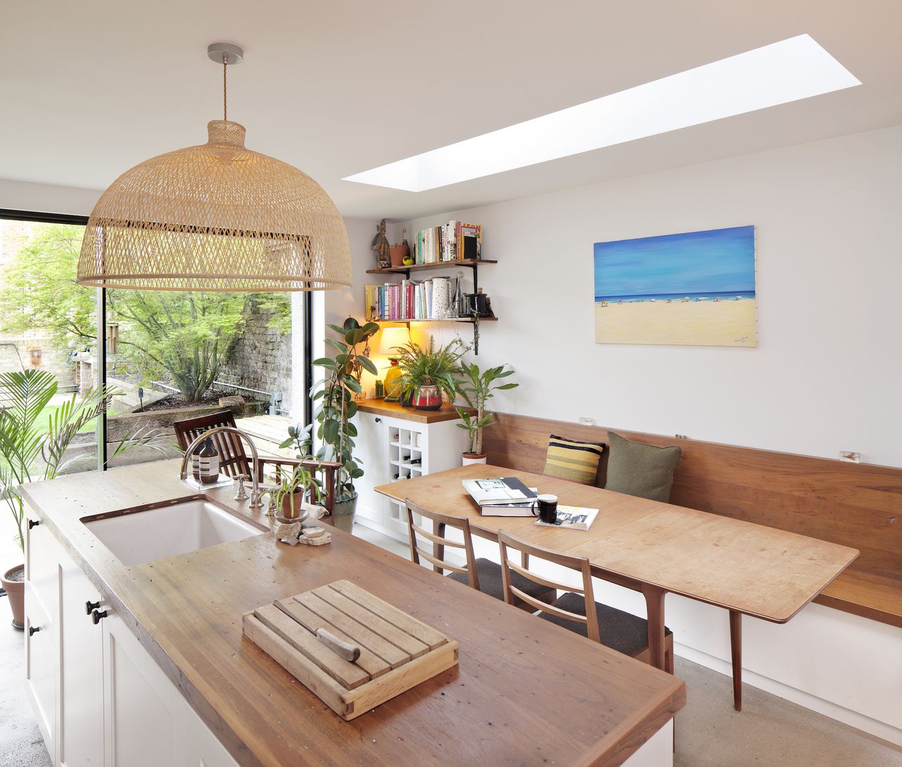 kitchen extension with roof light and built in bench
