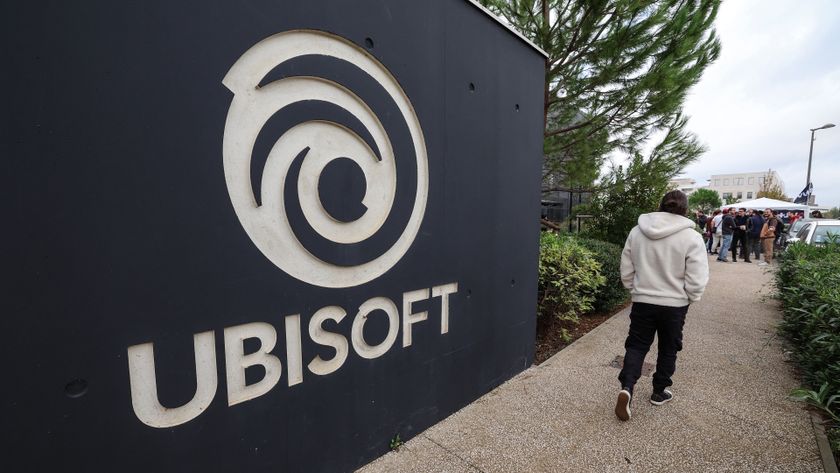 A man walks past the logo at main entrance of video production company Ubisoft where a 3-day strike is taking place in Montpellier, southern France on October 15, 2024. No more playing at Ubisoft: employees are mobilizing for a three-day strike, the second this year, as the French video game giant goes through a difficult time with slumping sales and the postponement of a major game, against a backdrop of rumors of a takeover of the company. (Photo by Pascal GUYOT / AFP) (Photo by PASCAL GUYOT/AFP via Getty Images) 