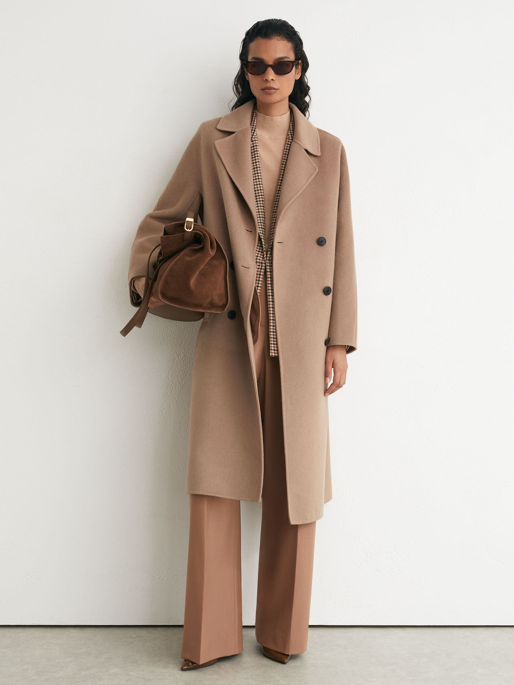 Wool-Blend Blindseam Double-Breasted Coat in Camel - Size 4