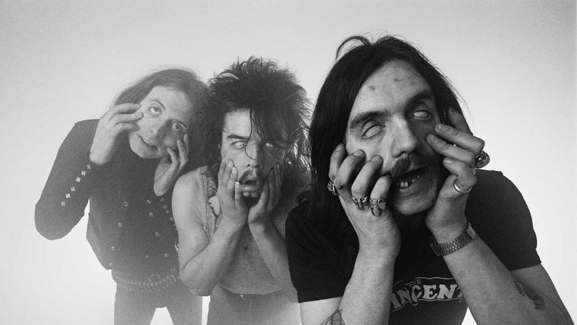 Motorhead pulling faces, studio portrait 