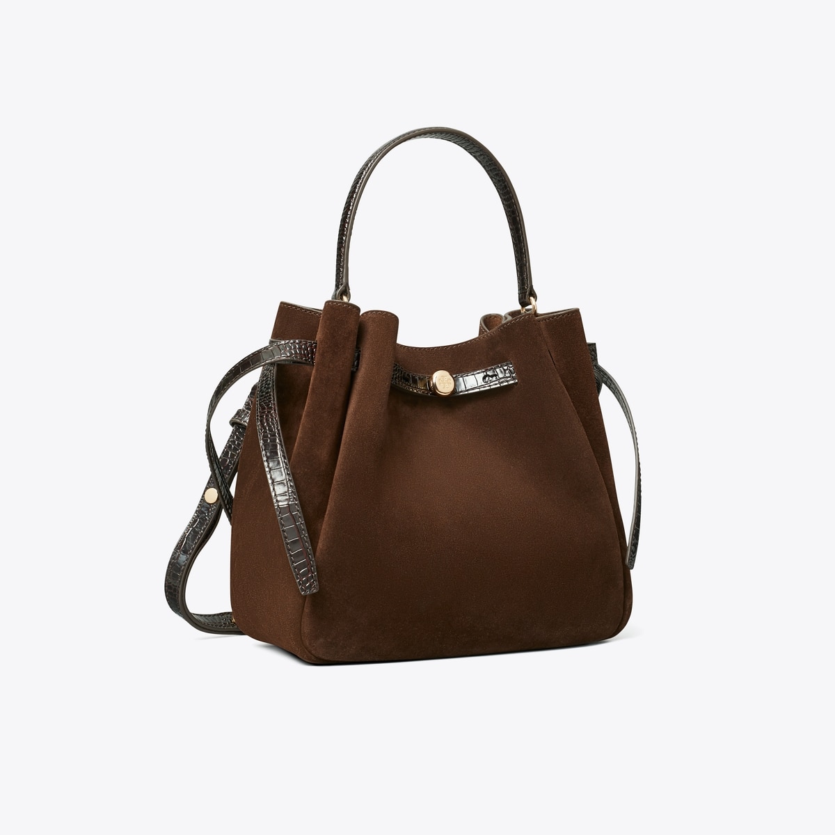 Romy Suede Bucket Bag in Brown, Size Os