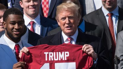 US president Donald Trump meets the NCAA champions Alabama Crimson Tide at the White House