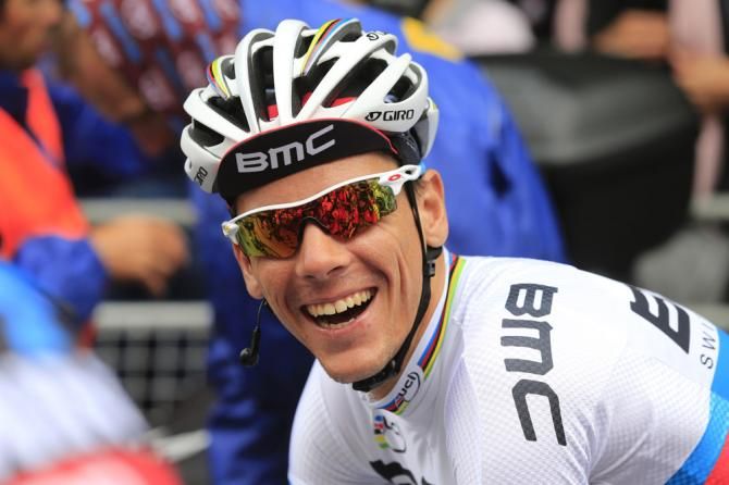 All smiles for Philippe Gilbert (BMC) as he awaits the start of stage 15 at the Vuelta