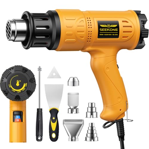 Seekone 2000w Professional Hot Air Gun 50&amp;#8451;- 600&amp;#8451; Variable Temperature Control With 2-Temp Settings, Overload Protection, Double Heating Wire Fast Heating, 7 Accessories for Shrinking Pvc
