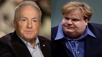 Lorne Michaels talks about his extensive career during an interview with The Today Show, while Chris Farley participates in a segment during his monologue on Saturday Night Live.