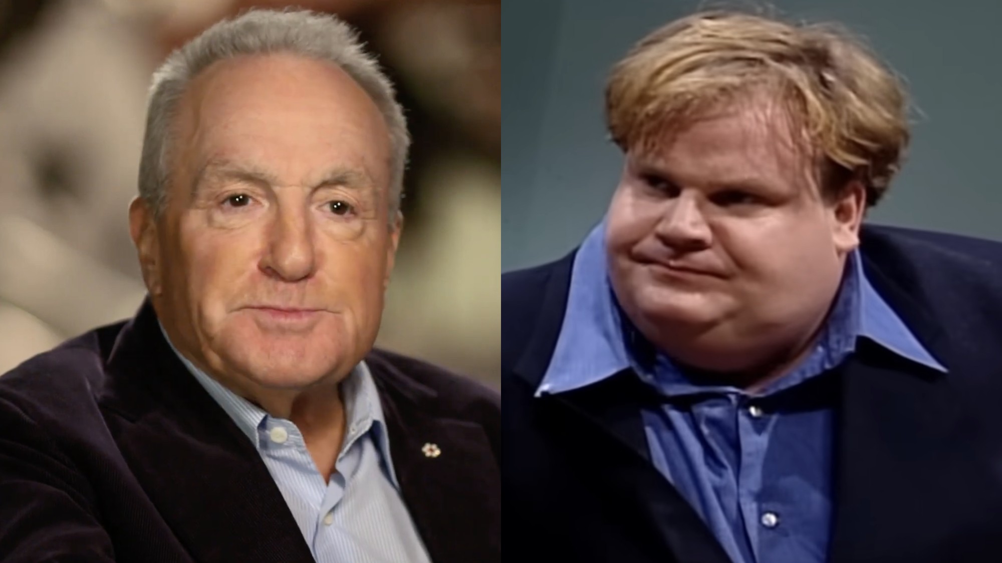 Lorne Michaels talks about his extensive career during an interview with The Today Show, while Chris Farley participates in a segment during his monologue on Saturday Night Live.