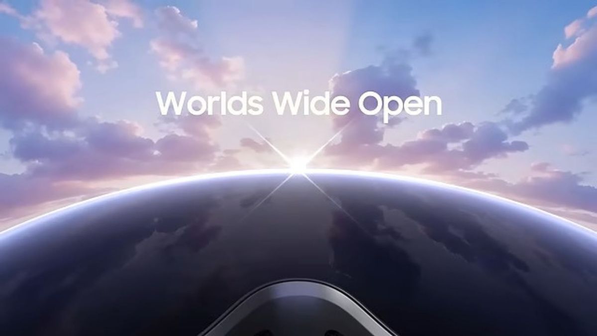 A screenshot from Samsung's Galaxy Event teaser that says "Worlds Wide Open"