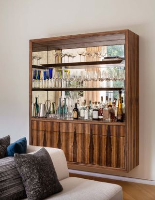 A living room with home bar