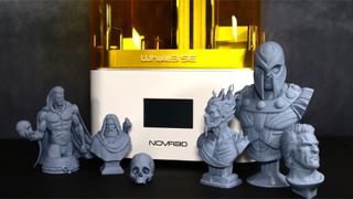 Nova3D Whale3 SE 3D printer alongside our test prints.