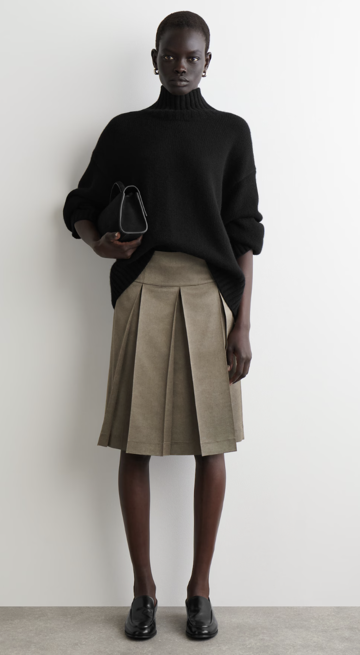 COS, PLEATED METALLIC WOOL-BLEND SKIRT