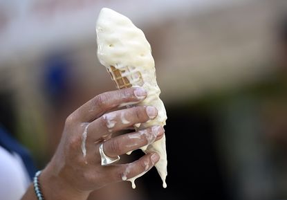 A melting ice cream cone