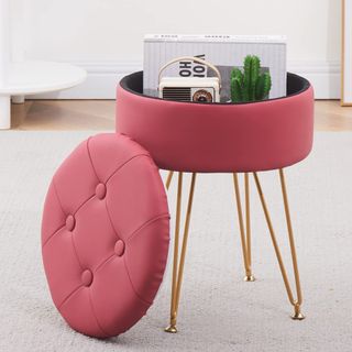 Pink storage footstool ottoman with removable lid