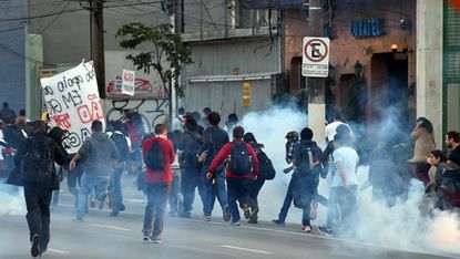 Subway workers on strike demonstrate in Sao Paulo