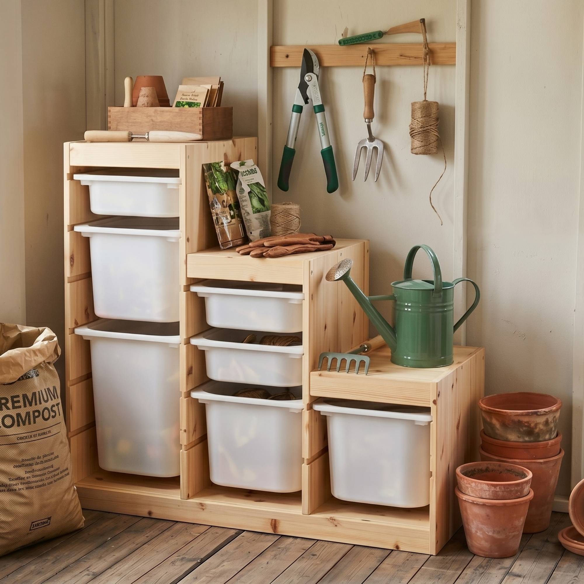 AI-generated image of IKEA trofast furniture in shed