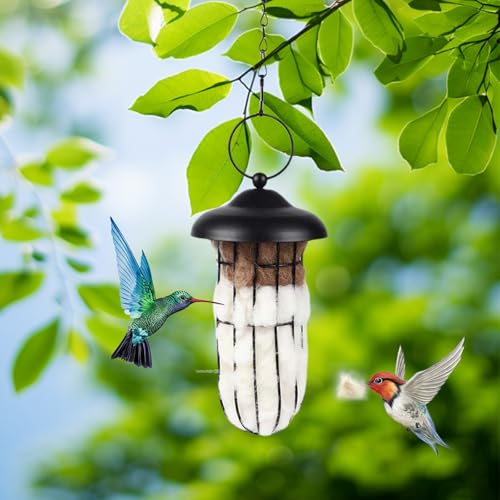 Towdreu Hummingbird Nesters, Alpaca &amp;#8203;wool Bird Nesting Material in Metal Cage - Unique Birds Lover Watcher Gift, Outdoor Garden Ornament, Refillable