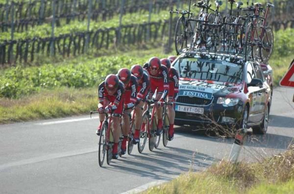 Marco Pinotti drives on the front for BMC.